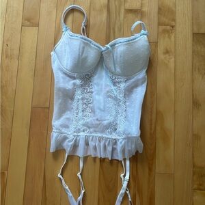 Beautiful White and Light Blue Sheer Bustier Top with Lace Details